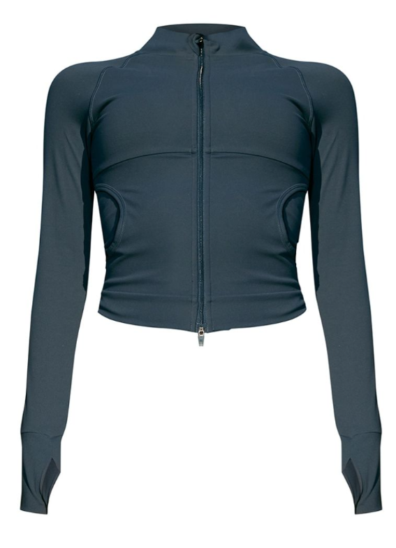Midnight Blue Sculpt Pocket Front Double Zip Up Jacket