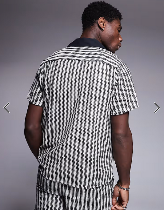 South Beach stripe knit beach shirt co-ord in black