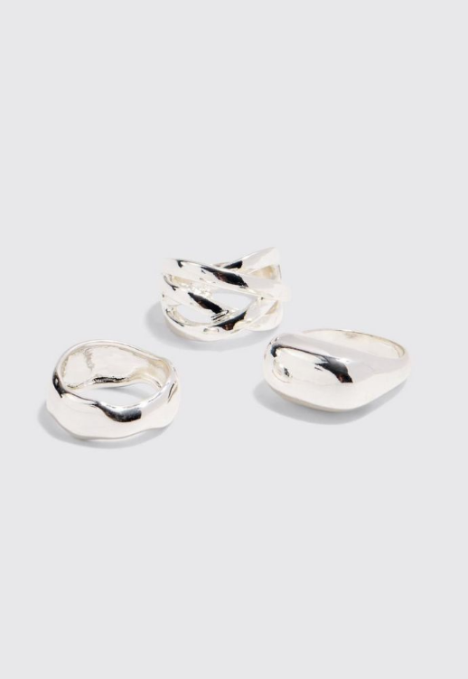 3 Pack Chunky Rings In Silver - silver