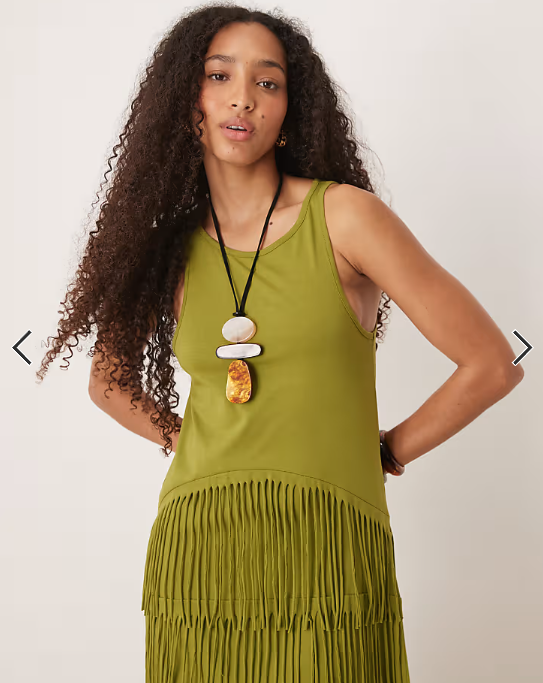 ASOS DESIGN scoop racer fringe maxi dress in green