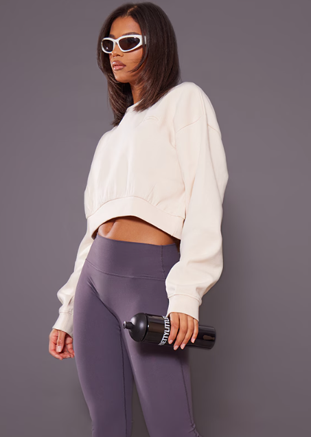 Cream Studio Mode Embroidered Cropped Sweatshirt
