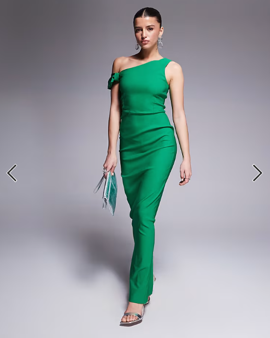 Vesper bengaline one shoulder knot detail maxi bodycon dress in emerald