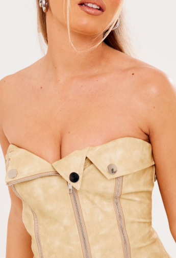 Mustard Faux Leather Zip Detail Mini Dress