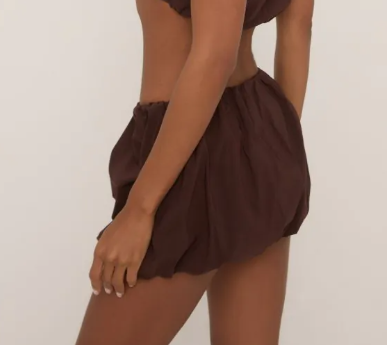 Ego - Sleeveless High Waist Puffball Mini Skirt In Chocolate Brown