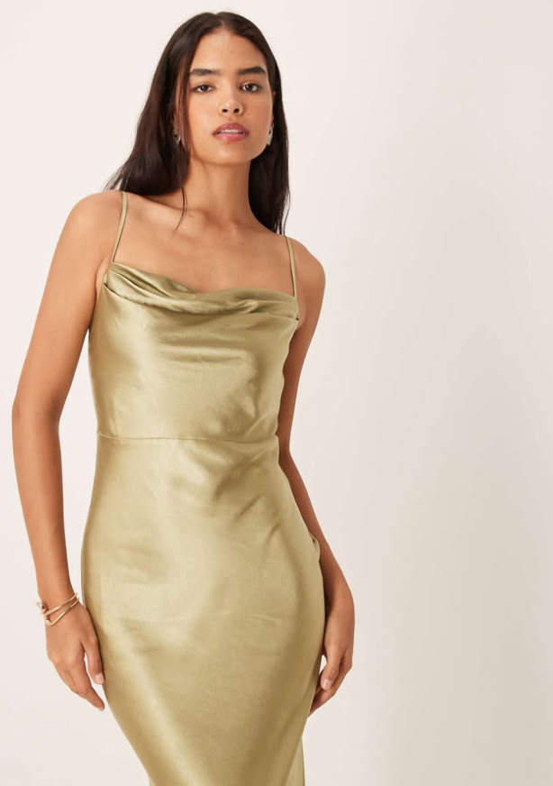 Pretty Lavish Bridal Keisha satin drape cowl neck cami maxi dress