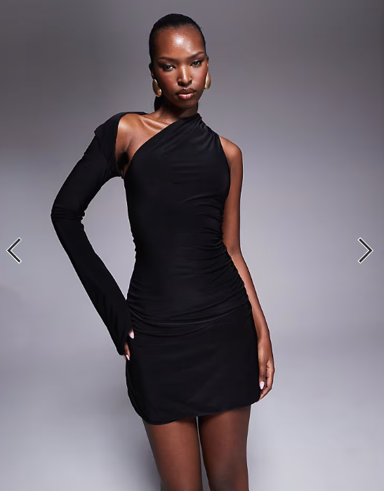 Fashionkilla double sculpted slinky one sleeve mini dress in black