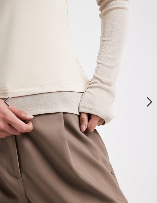 ASOS DESIGN long sleeve mesh double layer top in buttermilk