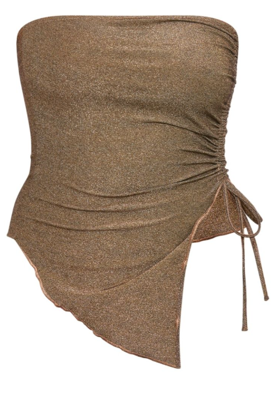 Gold Glitter Ruched Front Pointed Hem Bandeau