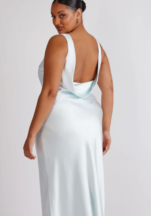 JANE Cowl Back Satin Bridesmaid Dress - Ice Blue