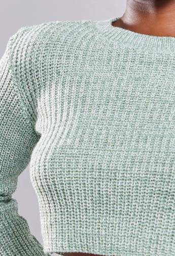 Sage Green Cropped Space Dye Knit Jumper