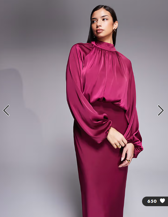 ASOS DESIGN textured blouson maxi dress with high neck and tie back in raspberry