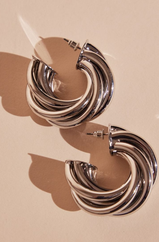 Silver Thick Chunky Twist Hoop Earrings