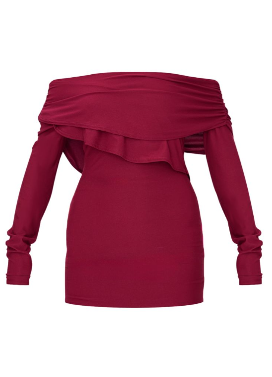 Plt - Burgundy Soft Touch Long Sleeve Mini Dress