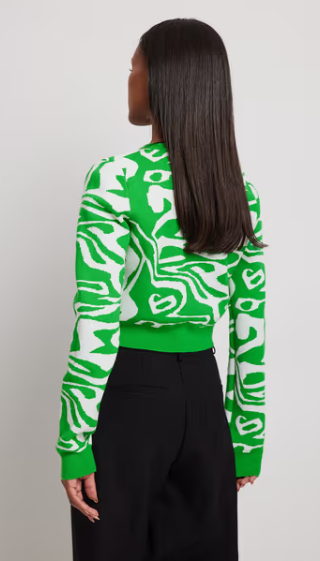 Na-kd - Jacquard Knitted Cropped Cardigan Green & White