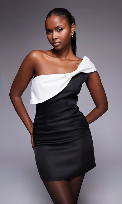 Asos - The Frolic exclusive one shoulder bow detail mini dress in black and white