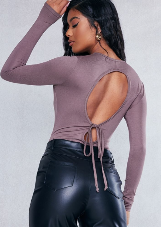 Espresso Jersey Backless Tie Bodysuit
