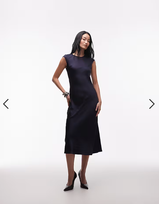 & Other Stories bias cut satin maxi dress with cap sleeve in navy