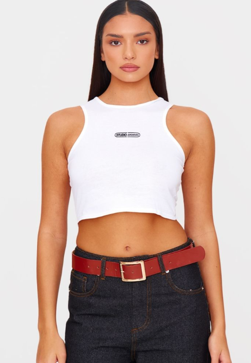 White Studio Archive Graphic Racer Top