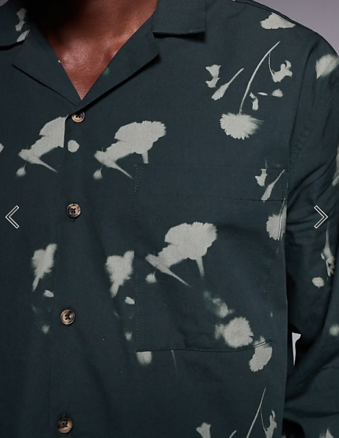 ASOS DESIGN oversized revere shirt with floral digital print in dark green
