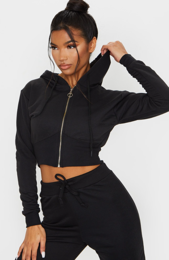 Black Zip Up Bustier Hoodie