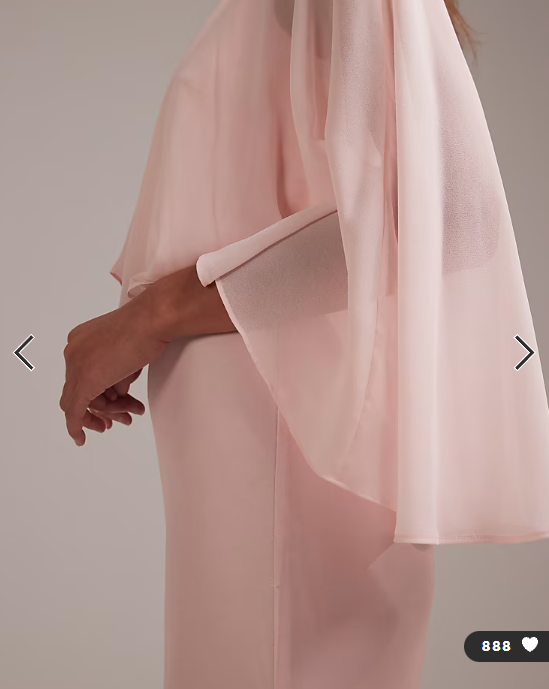 ASOS DESIGN bridesmaids sheer chiffon cape overlay with bias cut satin dress in pink