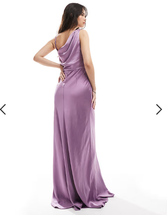 Six Stories Bridesmaid asymmetric cowl front satin maxi dress in orchid