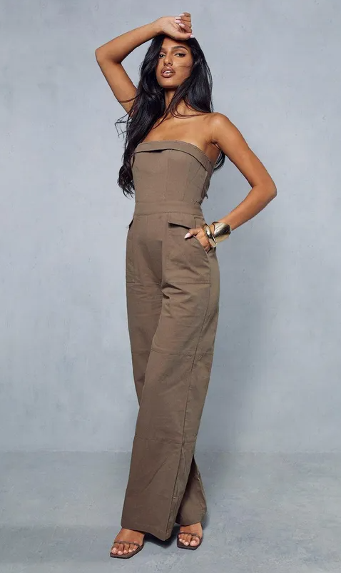 Utility Detail Bandeau Wide Leg Jumpsuit
