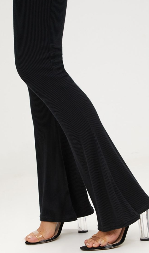 Plt - Black Ribbed Flared Trousers