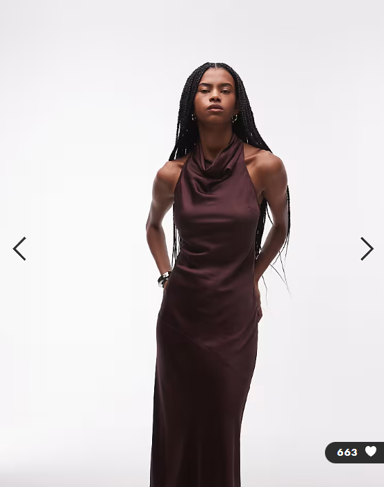 & Other Stories satin halter neck maxi dress in chcolate brown