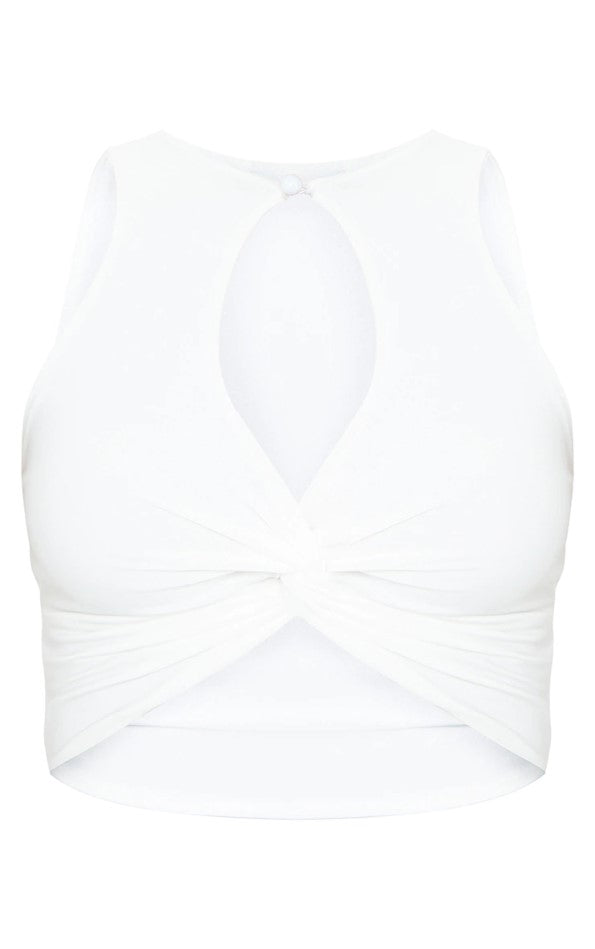 White Slinky Cross Front Key Hole Crop Top
