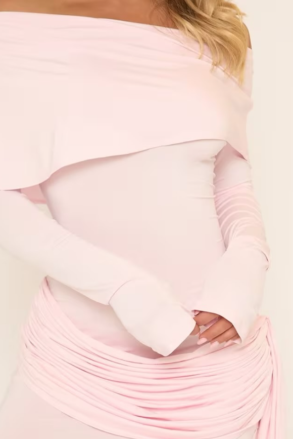 Ego - asymmetric bardot drape detail bodycon dress in pink