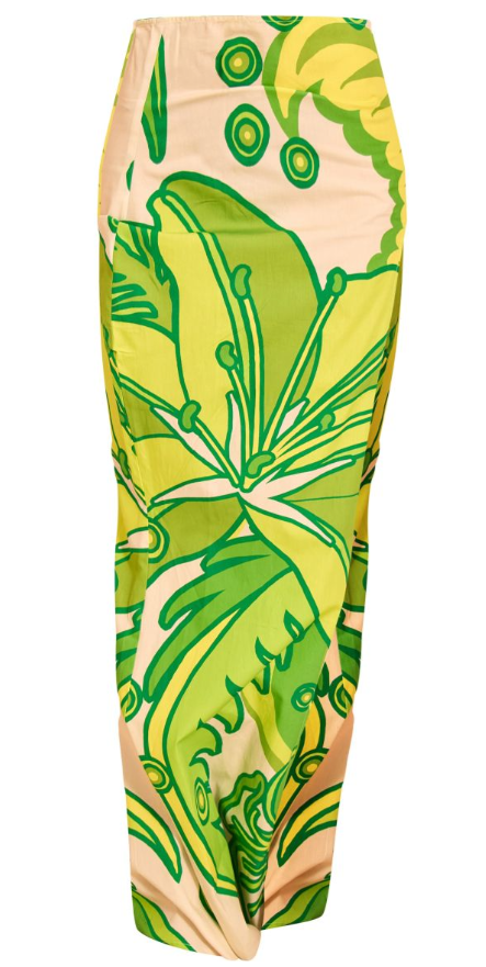 Green Printed Floral Fishtail Maxi Skirt