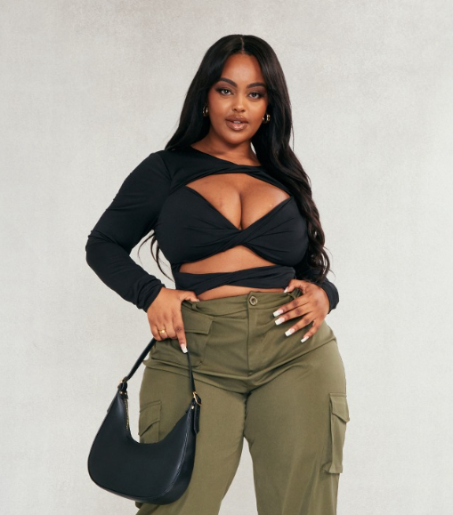 Plus Black Slinky Cut Out Longsleeve Bodysuit