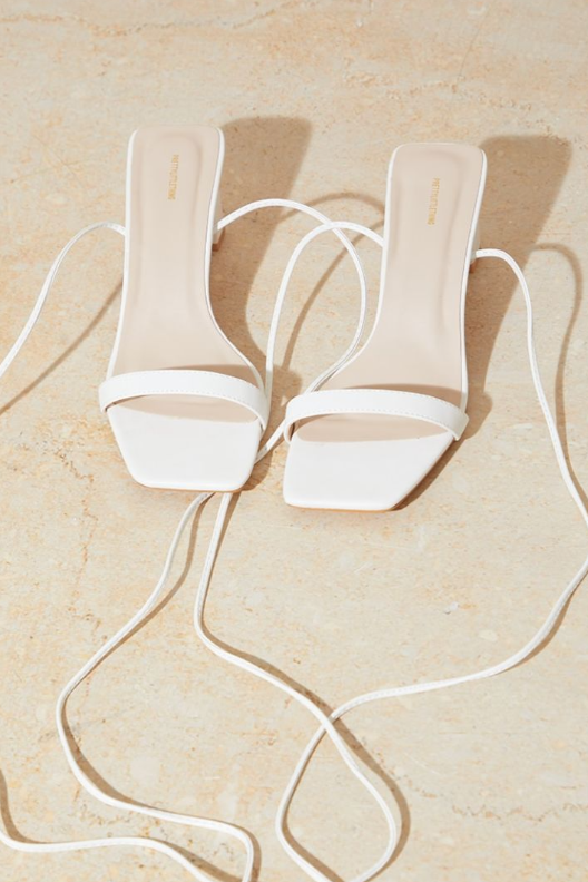 White Wide Fit PU Square Toe Lace Up Low Block Heeled Sandals