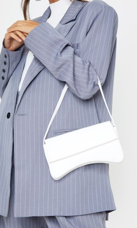 Plt - White PU Flap Over Baguette Shoulder Bag