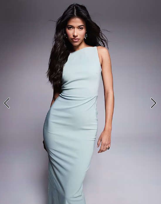 Vesper bengaline high neck open back maxi dress in sage