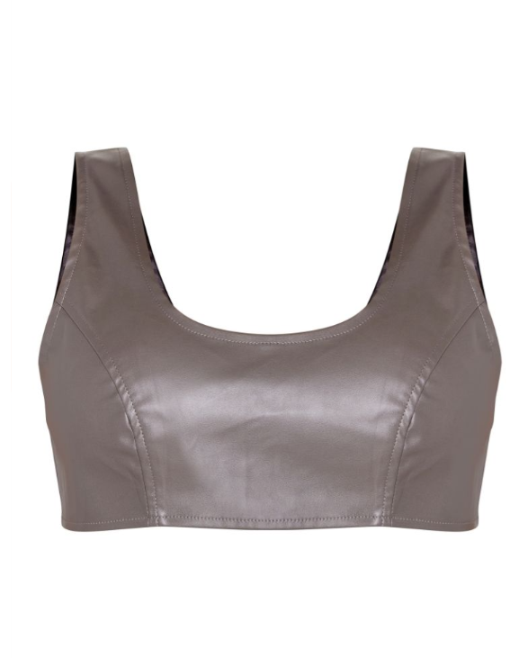 Shape Charcoal Faux Leather Hook And Eye Bralette