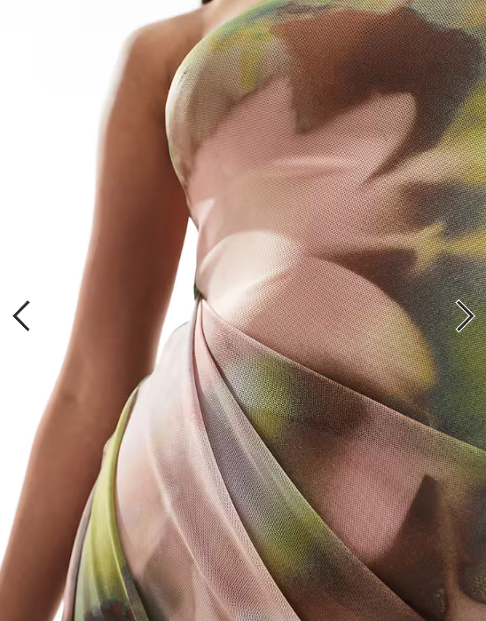 ASOS DESIGN bandeau midi dress with drape mesh bodice in blurred floral print