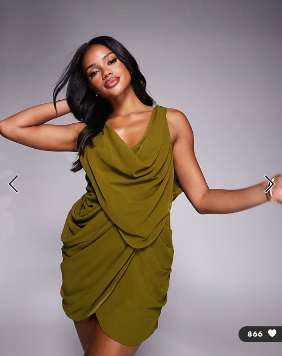 ASOS DESIGN extreme drape open back mini dress in olive green