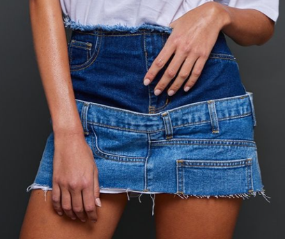Plt - Mid Blue Wash Jean Waistband Contrast Panel Denim Mini Skirt