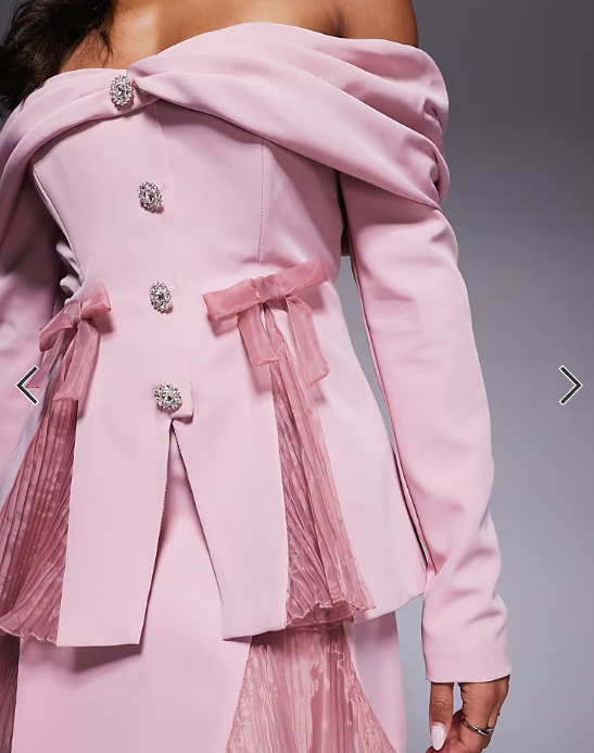 ASOS LUXE off the shoulder tailored blazer with organza pleats in dusty pink - part of a set
