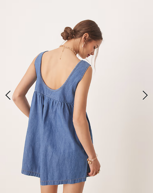 Miss Selfridge denim playsuit with pintuck detail in blue wash
