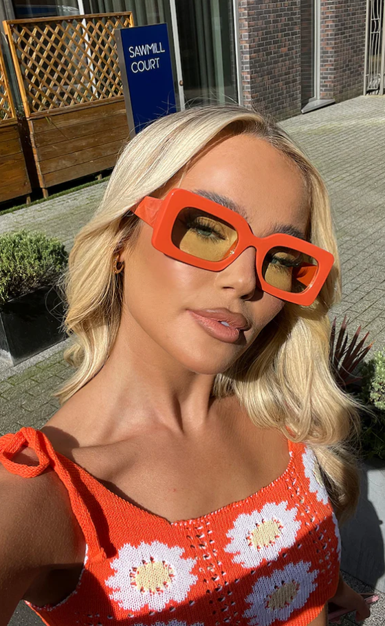 Peach Chunky Rectangular Square Frame Sunglasses
