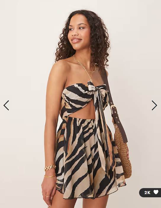 Miss Selfridge beach chiffon tie front playsuit in zebra print