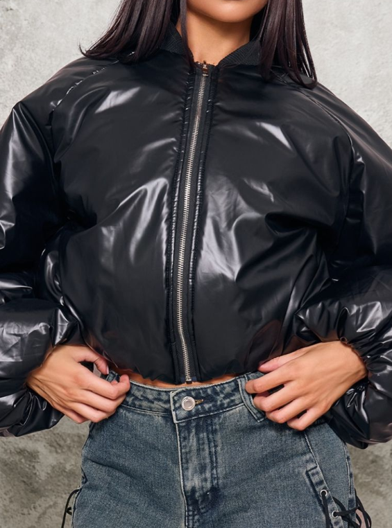 Plt - Petite Black Oversized Bomber Puffer Jacket