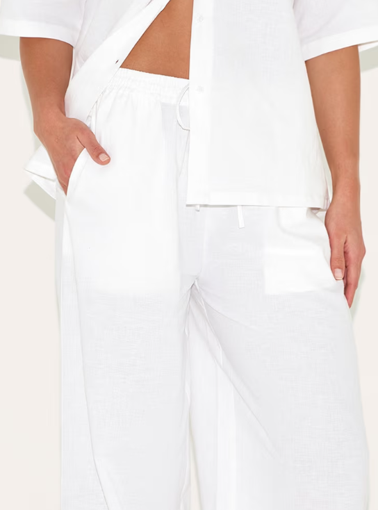 Plt - Tall White Linen Look Wide Leg Trousers