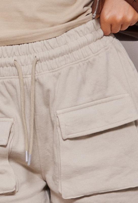 Beige Sweat Cargo Pocket Shorts