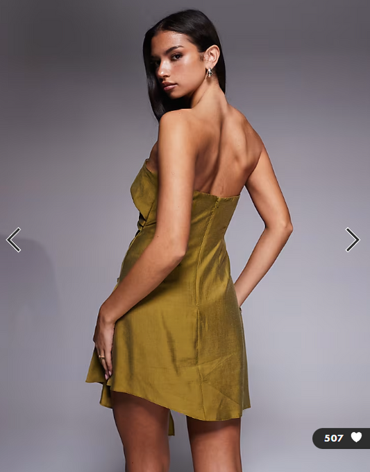 ASOS DESIGN bandeau mini dress with side pleat detail in green