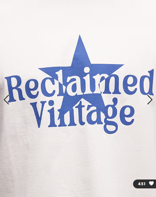 Reclaimed Vintage ringer tee with star print in white and navy blue