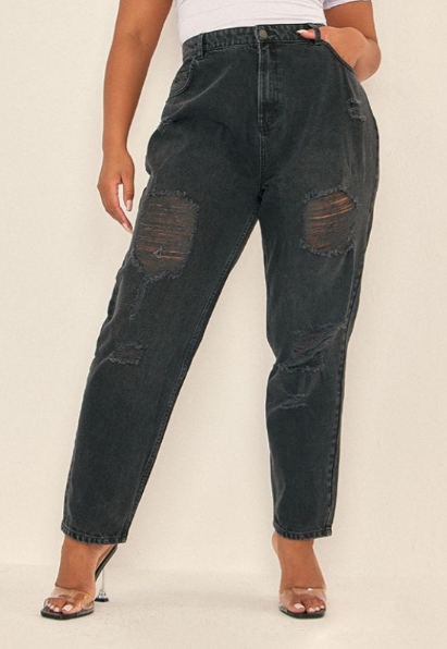 Plt - Plus Washed Black Distressed Mom Jeans